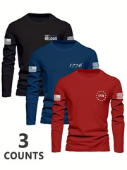 3 pcs-Military Men’s Spring/Autumn Long Sleeve T-Shirt, Casual Long Sleeve Top