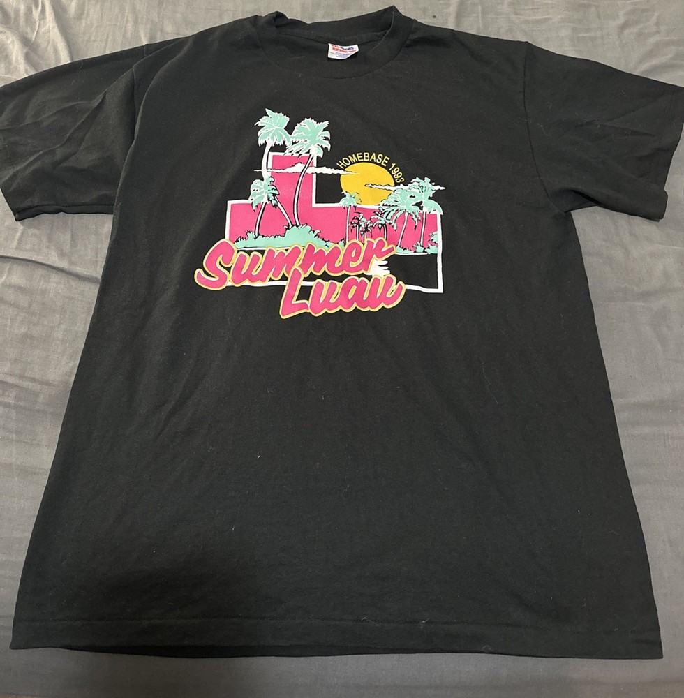 Vintage Hanes Heavyweight 50/50 Printed TShirt Summer Luau Homebase 1993