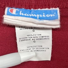 Champion Mens T-Shirt Red Long Sleeve Crew Neck Logo Pullover Cotton Size L