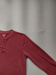 Izod Saltwater Men T Shirt M Oxblood Long Sleeve Crew Neck Button Logo Casual