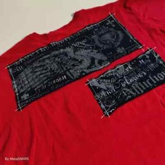 Affliction T Shirt Men XL Red Black Gray Silver Foil Patch Skull USA Distressed