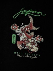 RIOT SOCIETY Tokyo Los Angeles koi fish Cotton Men’s t-shirt tee Size L Black
