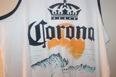 Corona Mens T Shirt M White Tank Crown Beach Sunset Contrast Trim Weekend NWT