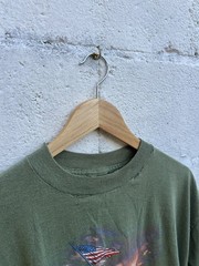 Vtg 1987 3D Emblem Harley Davidson The Strong Survive WW II olive tee