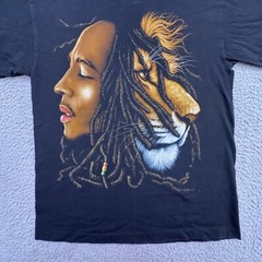 Vtg The Roxx 90s Mens L Black Graphic T Shirt Single Stitch Bob Marley Lion Zion