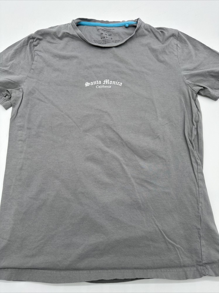 Santa Monica California T-Shirt Men Medium Spell Out Gray Denim & Flower…#6414