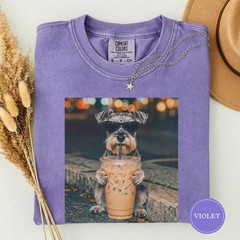 Funny Miniature Schnauzer Drinking Iced Coffee Unisex T-Shirt