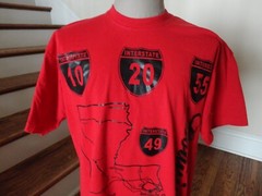 Vintage John Son HEAVYWEIGHT Red Louisiana Road Map Cotton T-shirt Adult XL