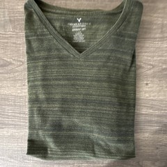 American Eagle Seriously Soft V-Neck Striped Tee Short Sleeve L Green