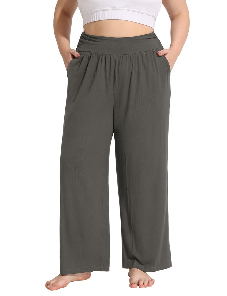 Plus Size Wide Leg Pants Flowy Yoga Lounge Sweatpants High Waisted Pockets