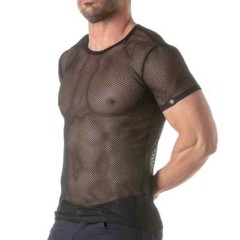 TOF PARIS Circuit Italian Fishnet Shirt Transparent T-Shirt Round-Neck Black 15