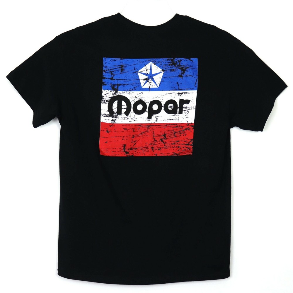 Mopar Logo Men’s T-Shirt Black Distressed Look Dodge Chrysler Plymouth