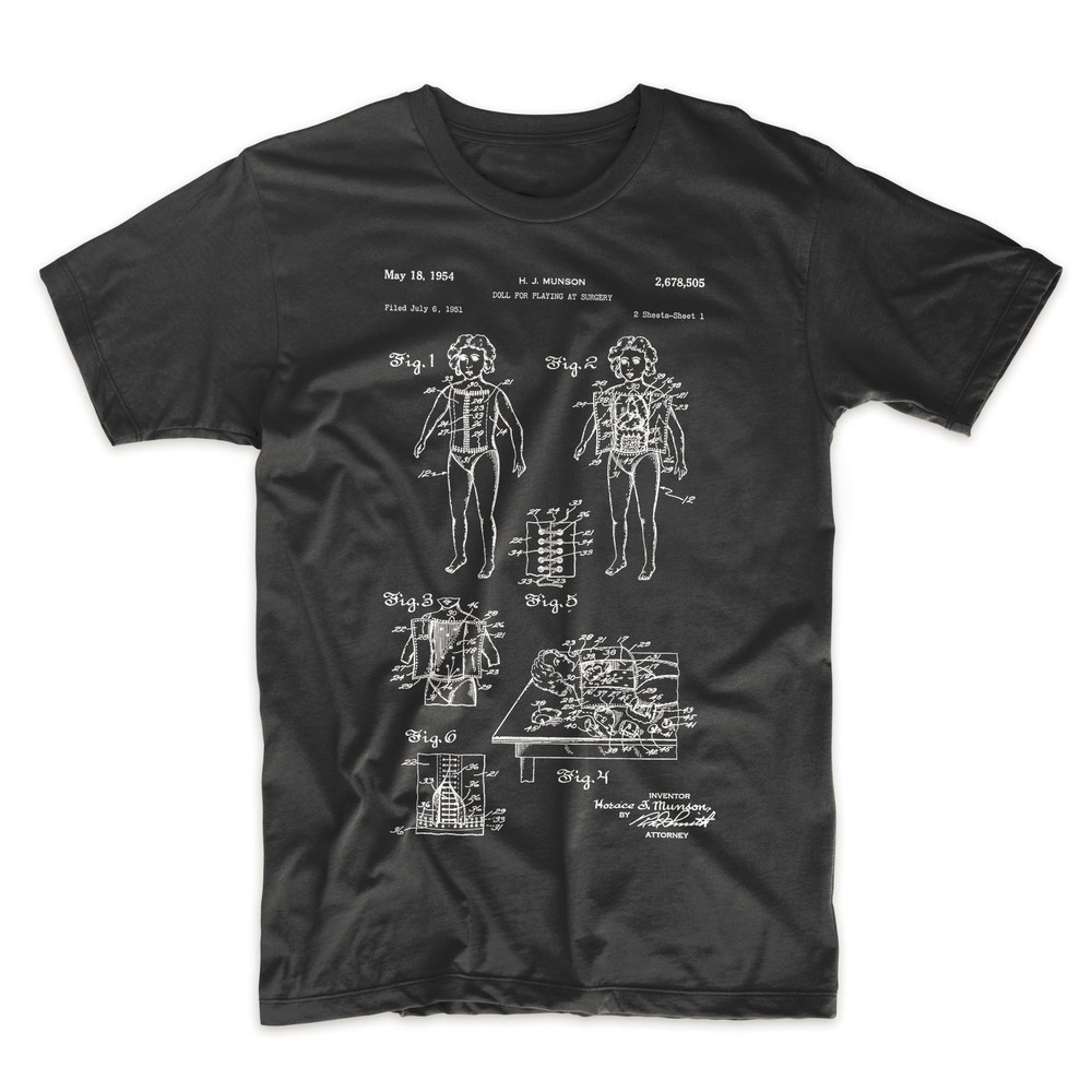 Surgery Doll Patent T-Shirt.100% Cotton Comfy Tee on Black White or Gray. NEW