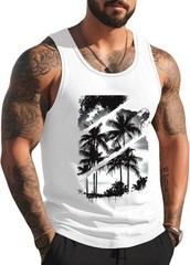 Mens Graphic Tank Tops Sleeveless Muscle Shirts Beach Palm Tree Hawaiian Gym Wor