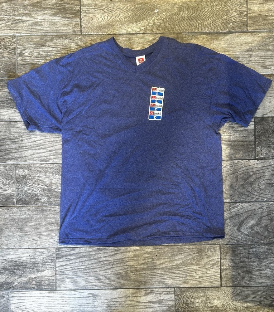 Vintage NOS 1990s Hanes Heavyweight 50/50 Blue Blank Single Stitch V T-Shirt L