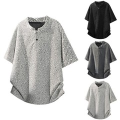 Men’s Striped Short Sleeve T Shirt with For Henry Collar Hong Kong Design M-5XL