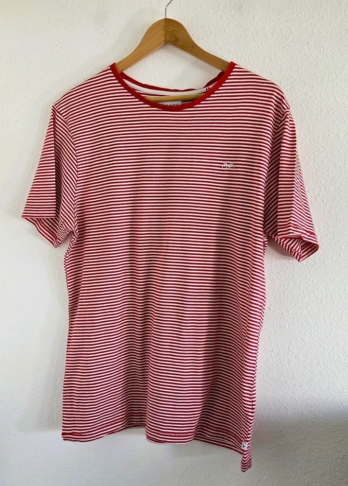 Denim & Flower Ricky Singh Men’s Red & White Stripe Logo Striped T-Shirt Size L