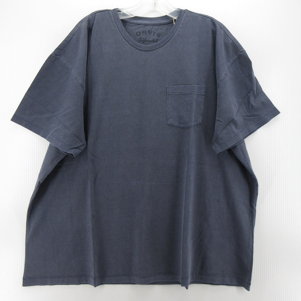 Orvis Shirt Men XXL Blue Surfwashed Pigment Dyed Cotton Pocket T-Shirt Tee NWT