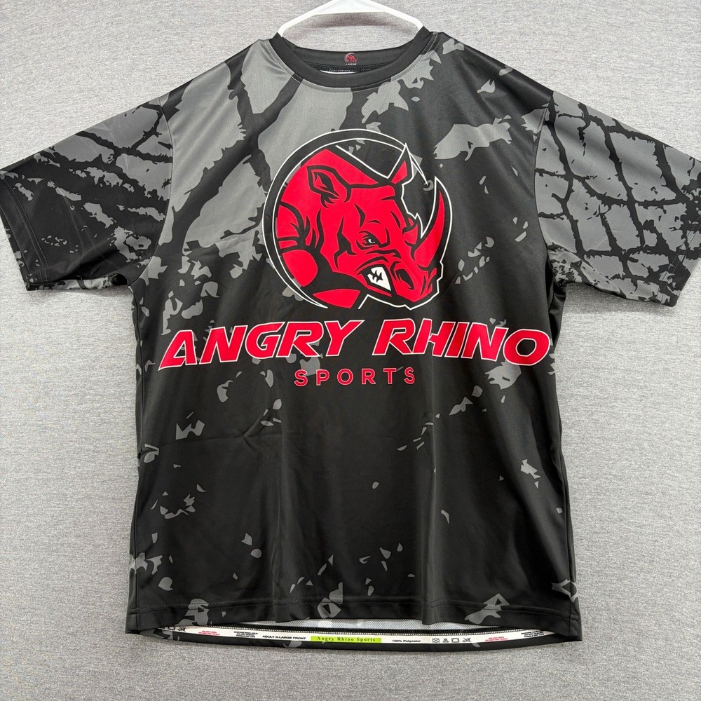 Angry Rhino Sports Mens Large T-Shirt Gray Black Camo Red Graphic Performance