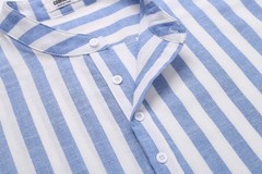 Men’s Cotton Hemp Long Sleeve Casual Beach Henley Shirt (Blue White Striped,XL)