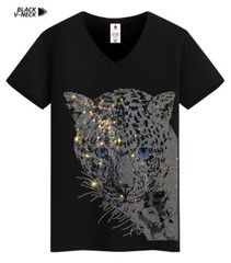 Men Fashion Diamonds T-Shirt Leopard Print Rhinestones Hot Drill Short Sleeve