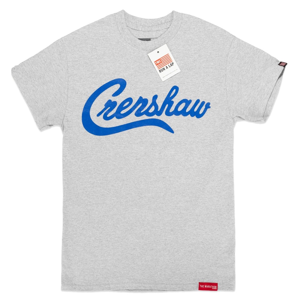 The Marathon Clothing Crenshaw T-Shirt Gray Blue Script Small S Nipsey Hussle
