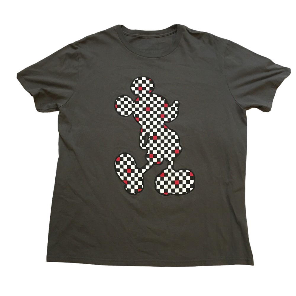 Mickey Mouse T Shirt Size XL Checkerboard Graphic Gray Disney Store