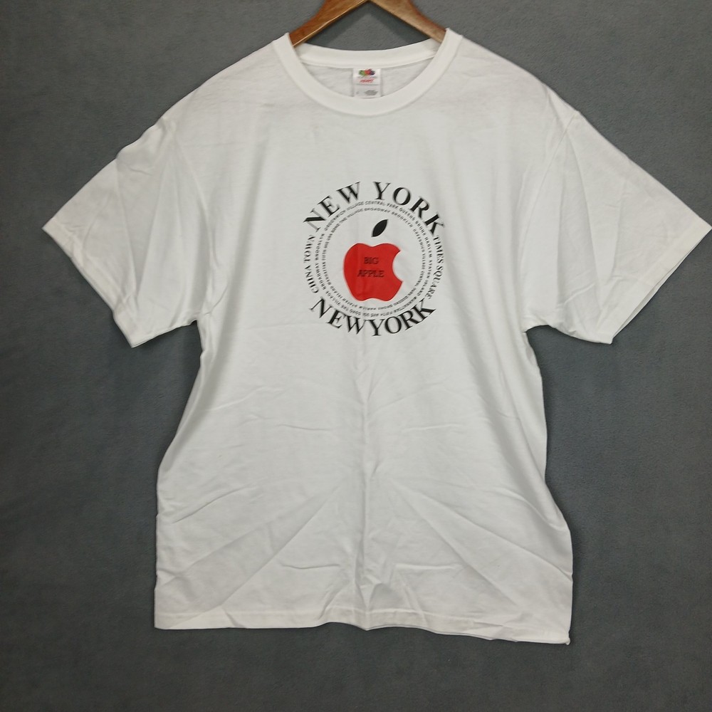Vintage Fruit Of The Loom T Shirt Mens Large White Cotton Graphic New York Apple