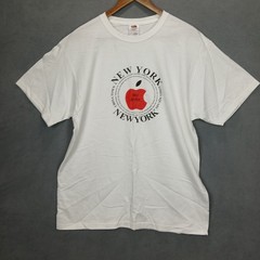 Vintage Fruit Of The Loom T Shirt Mens Large White Cotton Graphic New York Apple
