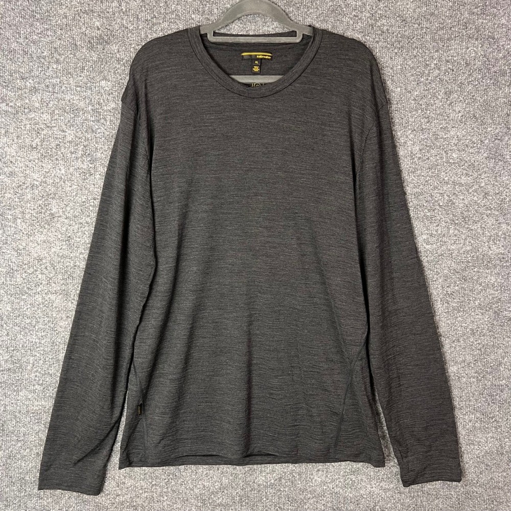 Icebreaker Long Sleeve Shirt Mens XL Gray Merino Wool Base Layer Top