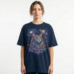 Cosmic Cat Saturn Galaxy Sacred Geo Psychedelic T-Shirt Trippy Space Feline Tee