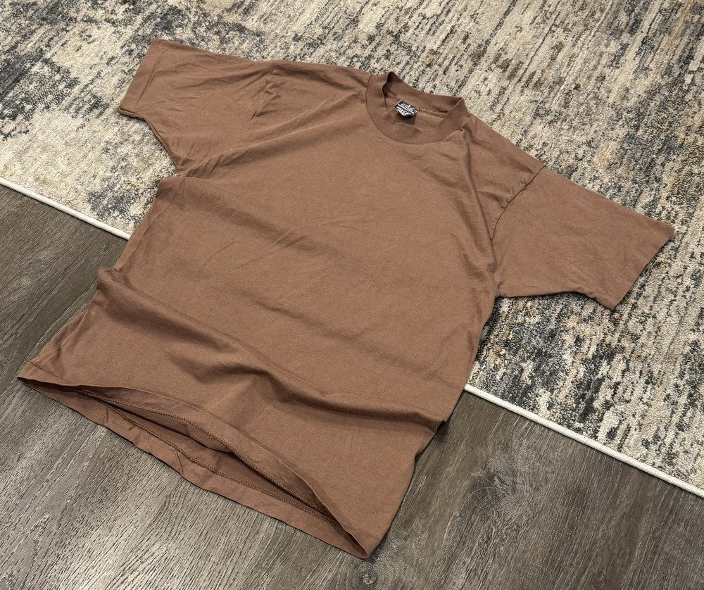 Vintage 80s Brown Blank T Shirt—BVD 100% Cotton MADE IN USA—Single Stitch XL