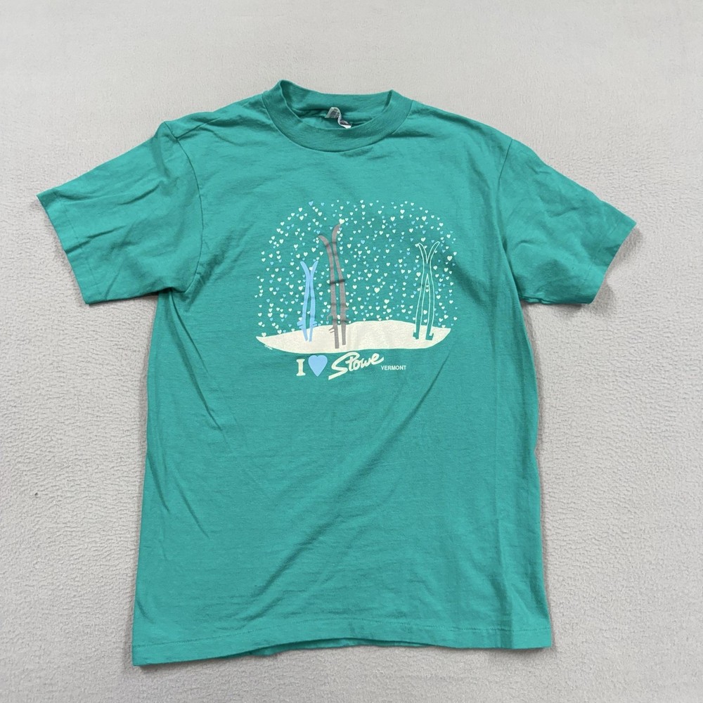Vintage Hanes Beefy-T Shirt Mens Medium I Love Stowe Vermont Ski Graphic 80s