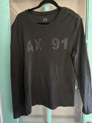 Armani Exchange AX Men’s Size L Gray Shirt Long Sleeve Leather Logo Print Top