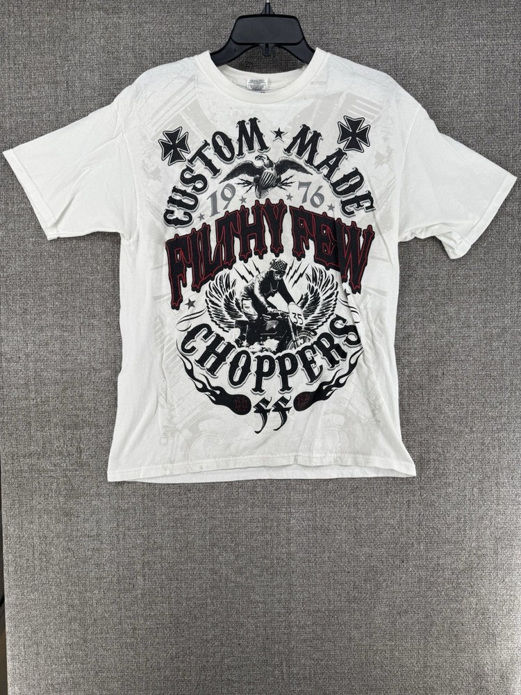 White Yazbek Filthy Few Custom Choppers T-Shirt 2 Sided Size LG
