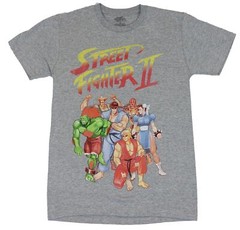 Street Fighter II Adult New T-Shirt – 6 Fighter Stance Under II Logo