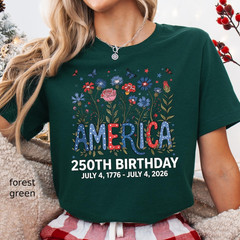 250th Anniversary Shirt 4th of July Flower USA Independence Day Patriotic Tee