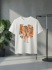 Unisex Auntie Pumpkin Coquette Bow Fall Thanksgiving Graphic Tee Family Gift