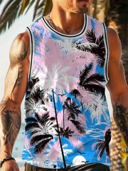 Summer Tank Top Men’s Hawaii Beach Casual Clothing Quick Drying Silk Fit.