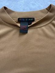 Tulliano Men’s Large Brown Ribbed Mock Neck Short Sleeve Stretch T-Shirt