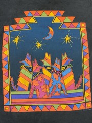 Rare Vintage 80s 1989 Arizona Coyote Art Black Faded FOTL Large Single Stitch T