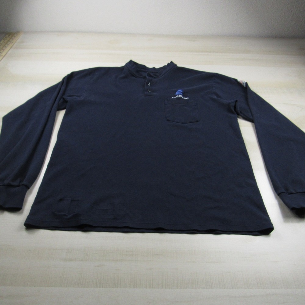 Bulwark Shirt Mens Large Blue Henley FR Fire Resistant Pocket Cat 2 Workwear