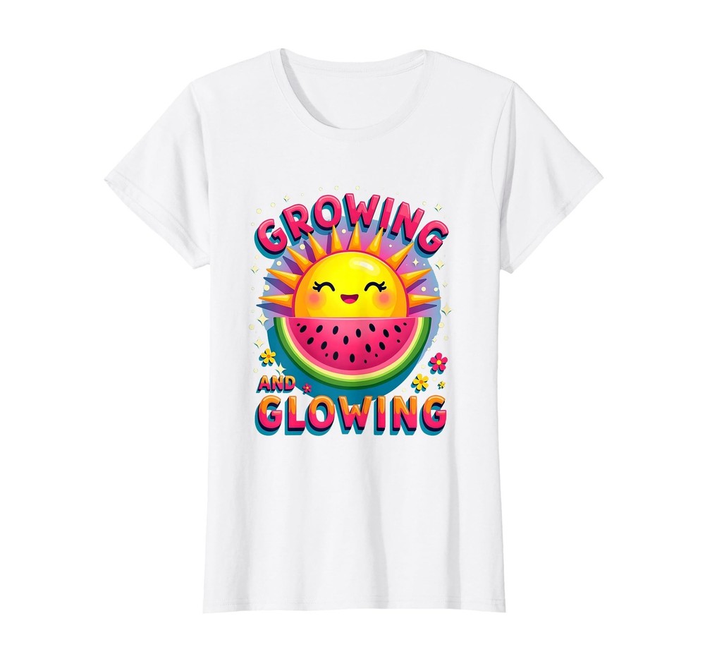 Growing & Glowing Maternity T-Shirt, White Summer Design, Women’s XX-Large