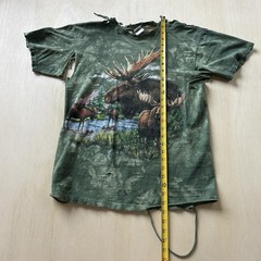 Y2K Distressed Moose Nature Wildlife Shirt Mens Medium Green Outdoor Tee T-Shirt