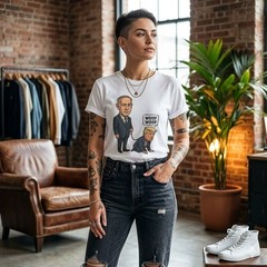 Netanyahu Trump Dog Funny Political Satire Graphic T-Shirt Tee – L020