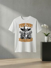 Unisex Funny Cowboy Skeleton Rodeo Western Retro Vintage Graphic TShirt Gift Tee