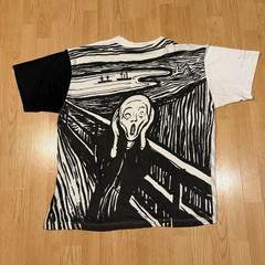 Vintage 1992 Edvard Munch The Scream Black White All Over Print Art Tee Size XL
