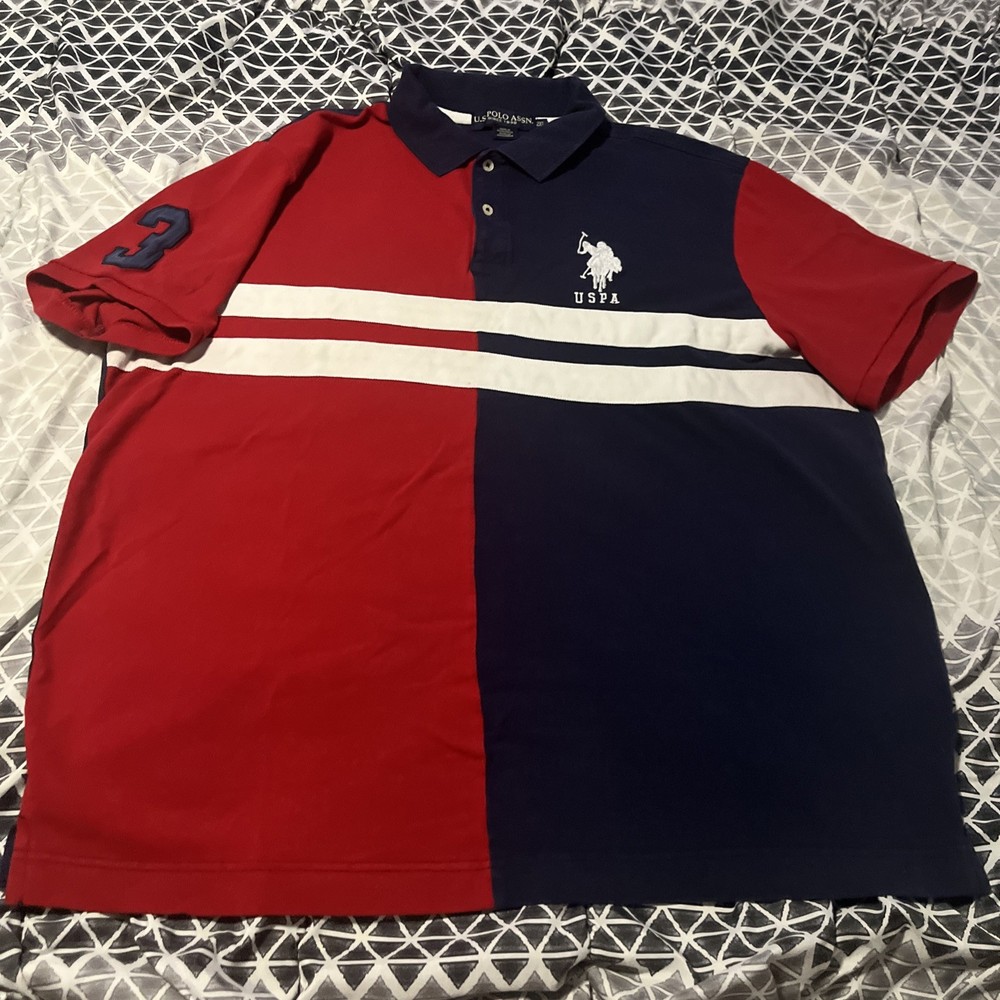 Vintage Y2K Polo Association Polo Shirt Cotton Red Blue No. 3 USPA Big Horse 2XL