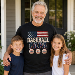 Custom Baseball Papa Shirt, Personalized Vintage American Flag Papa Tee