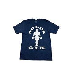 Golds Gym Mens Graphic T-Shirt Blue Heather Joe Gold Logo Large L Short Sleeve